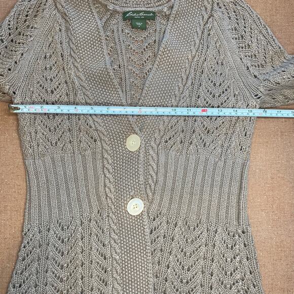 Eddie Bauer Neutral Beige Mushroom Goblin Boho Cottage Minimalist Cardigan sz M - Picture 5 of 8